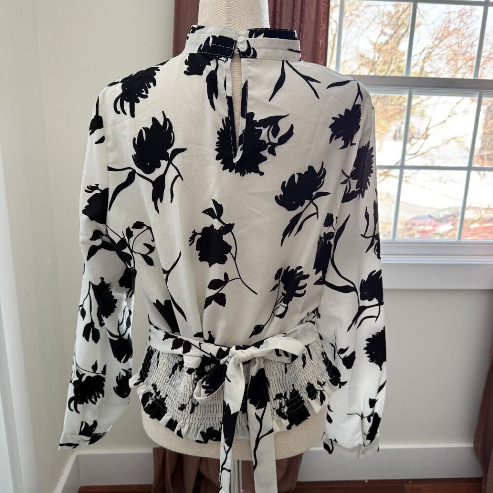 Allegra K Women's Choker V Neck Cropped Floral Blouse Tops Large - Picture 4 of 7